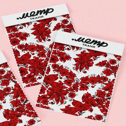 Ткань атлас красная хохлома по новому