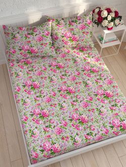 Простынь на резинке Сказка "Букет пионов" 120х200 см, перкаль
