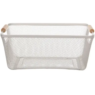 Корзина для хранения металлическая с деревянными ручками «ФАРГО», цвет белый, 21,5*15,5*35см (лейбл Селфи)