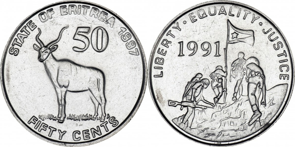 Эритрея 50 центов, 1997 Антилопа UNC