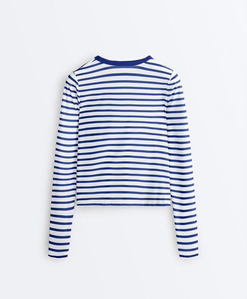 Oysho Полосатый лонгслив из высокотехнологичной ткани, синий электрик