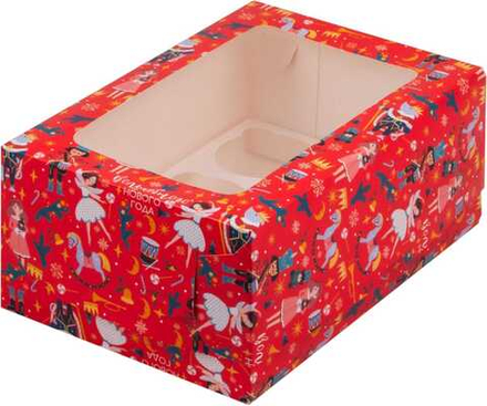 Коробка для капкейков на 6шт "Щелкунчик" с окном 23,5х16х10 см