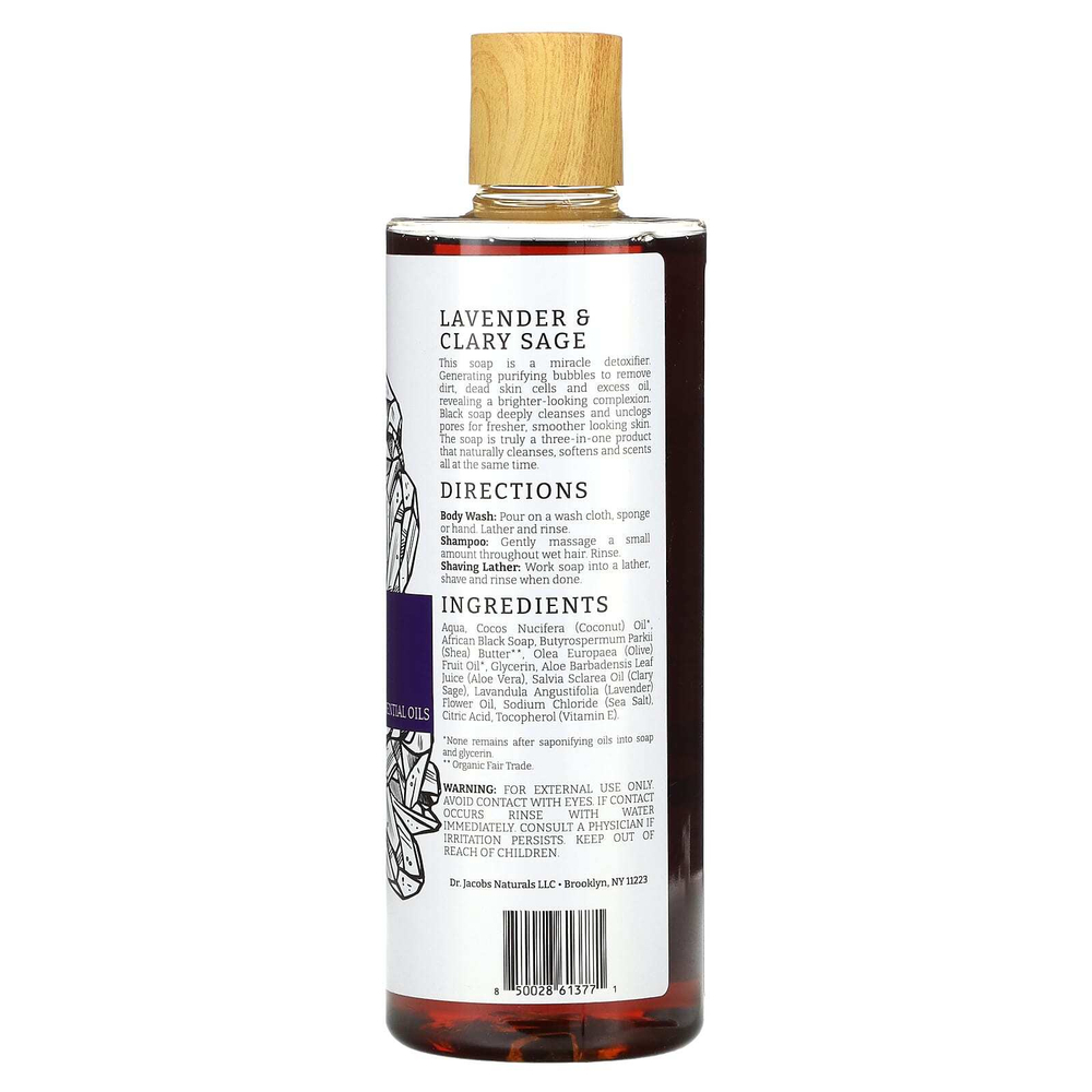 Dr. Jacobs Naturals, Африканское черное мыло для душа на растительной основе, эфирные масла лаванды и мускатного шалфея, 473 мл (16 унций)