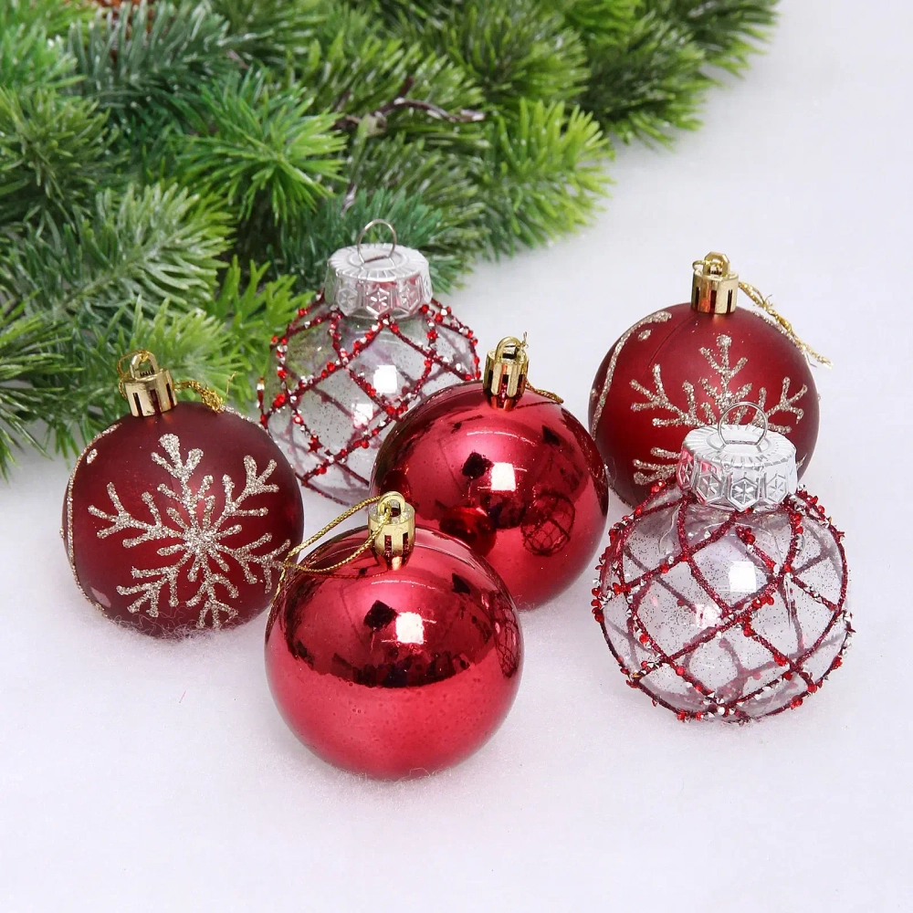 Набор шаров «Очарование» 6 см (в наборе 6 шт), Рубин