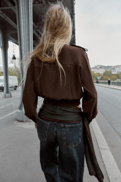 ZARA РУБАШКА С ХЛЯСТИКАМИ НА ПЛЕЧАХ, КОРИЧНЕВЫЙ