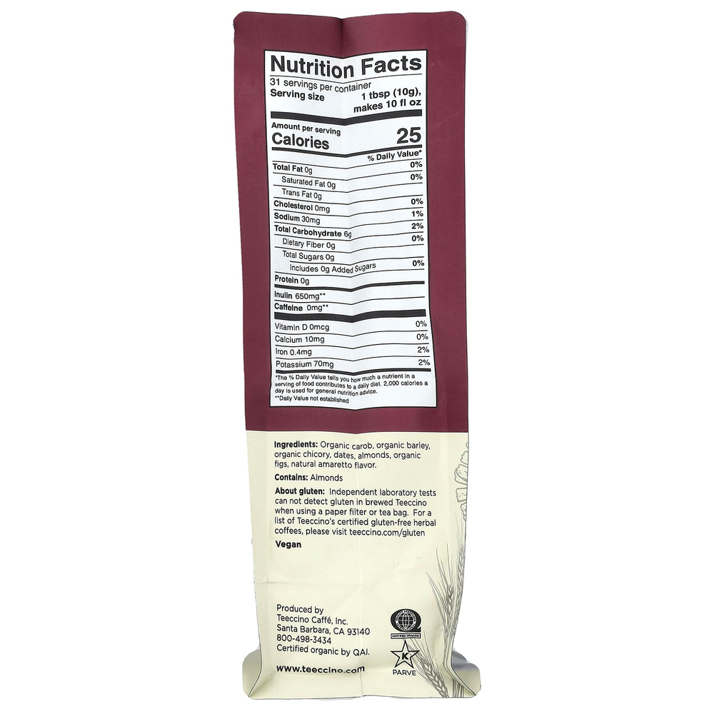 Teeccino, Травяной кофе из цикория, амаретто с миндалем, средней обжарки, без кофеина, 312 г (11 унций)