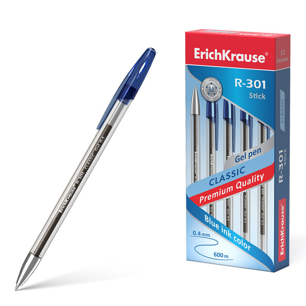 Ручка гелевая EK R-301 Classic Gel Stick синяя, 0,5мм