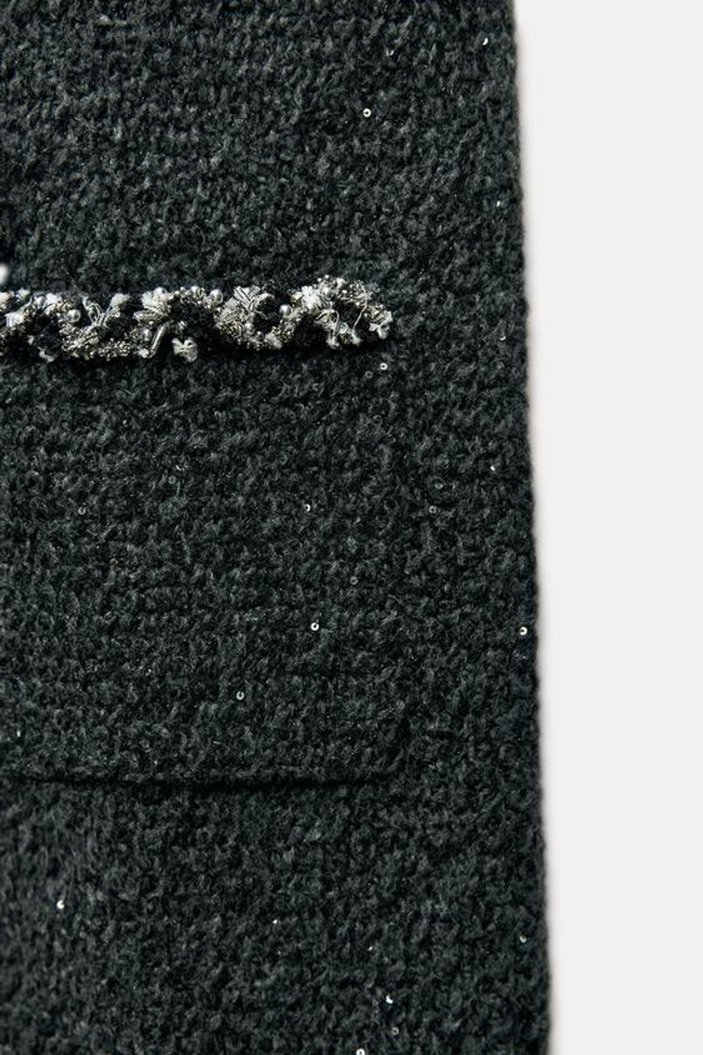 ZARA ТРИКОТАЖНЫЙ ЖИЛЕТ С ПАЙЕТКАМИ И ТЕСЬМОЙ, ТЕМНО-СЕРЫЙ