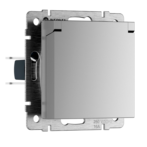 W1171206/ Розетка влагозащ. с зазем. с защит. крышкой и шторками N (серебряный) W1171206