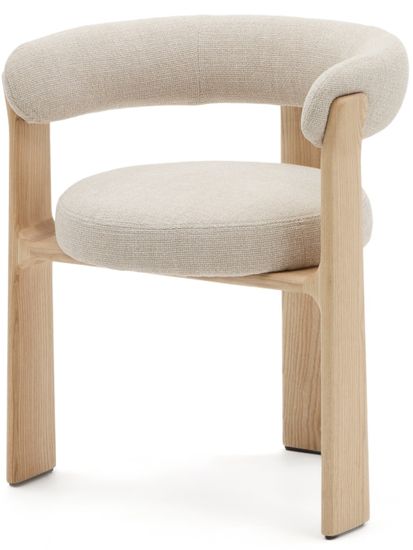 Granite Стул на 3 ножках из бежевого шенилла и массива ясеня в натуральной отделке Испания La Forma