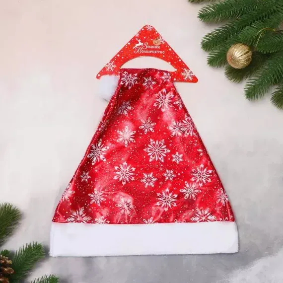Колпак новогодний Белые снежинки 28х40 см., красный, Зимнее Волшебство (3555275)
