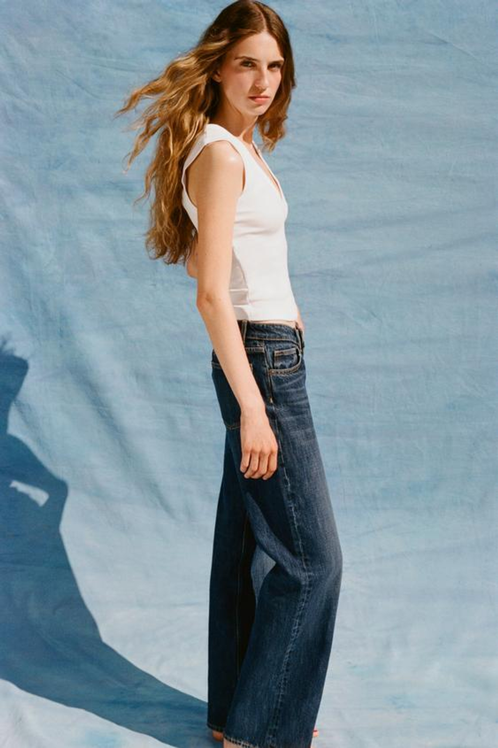 ZARA ДЖИНСЫ TRF WIDE-LEG С НИЗКОЙ ПОСАДКОЙ, МОРСКОЙ СИНИЙ