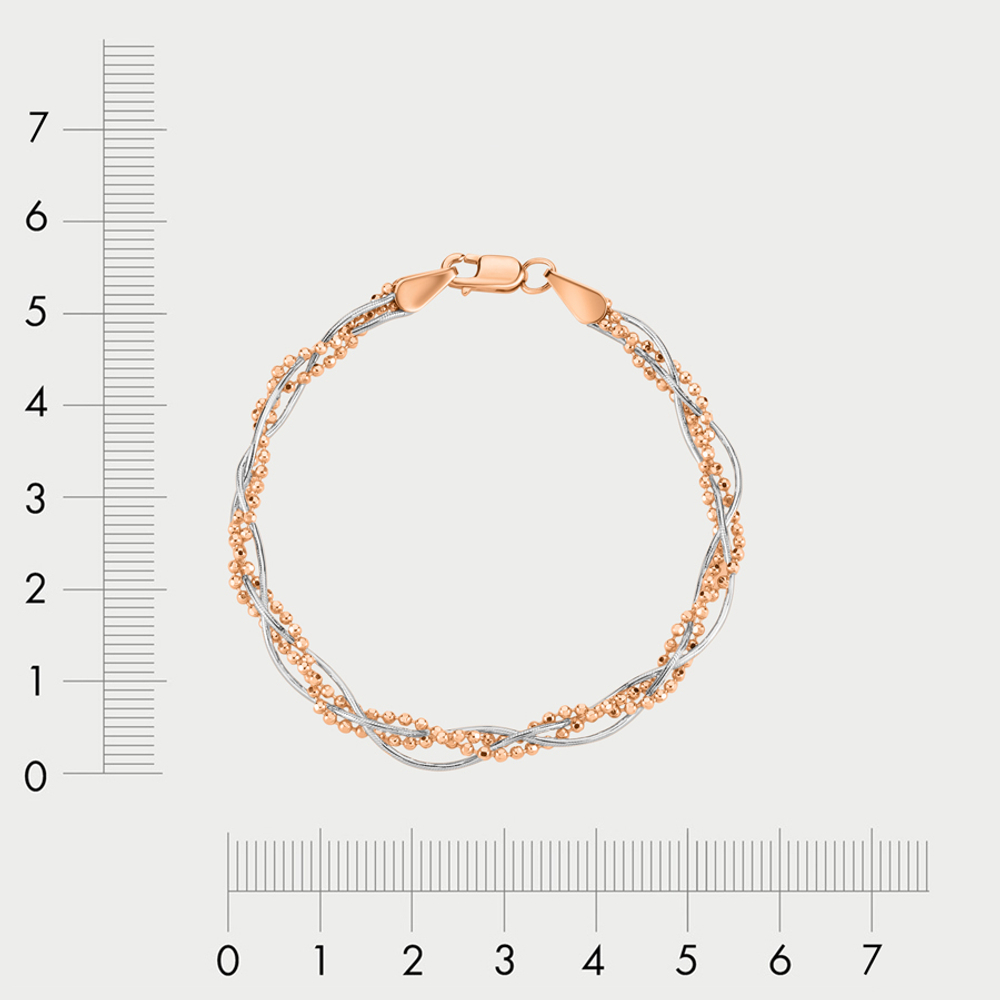Браслет цепной из розового золота 585 пробы с плетением "Косичка" без вставок (арт. НБ 14-1771-3 1.50)