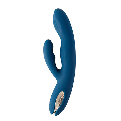 Синий вибратор-кролик 21,5см с пульсирующей головкой Svakom Aylin S106