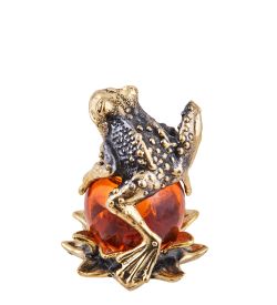 Народные промыслы AM-3690 Фигурка «Лягушка на лотосе» (латунь, янтарь)