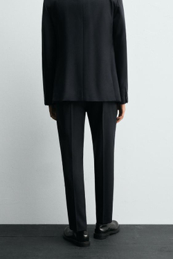 ZARA КОСТЮМНЫЕ БРЮКИ С УЗОРОМ «ГУСИНАЯ ЛАПКА», МОРСКОЙ СИНИЙ