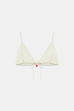 ZARA ТОП-БИКИНИ С БУСИНОЙ В ВИДЕ СЕРДЦА, ЭКРЮ