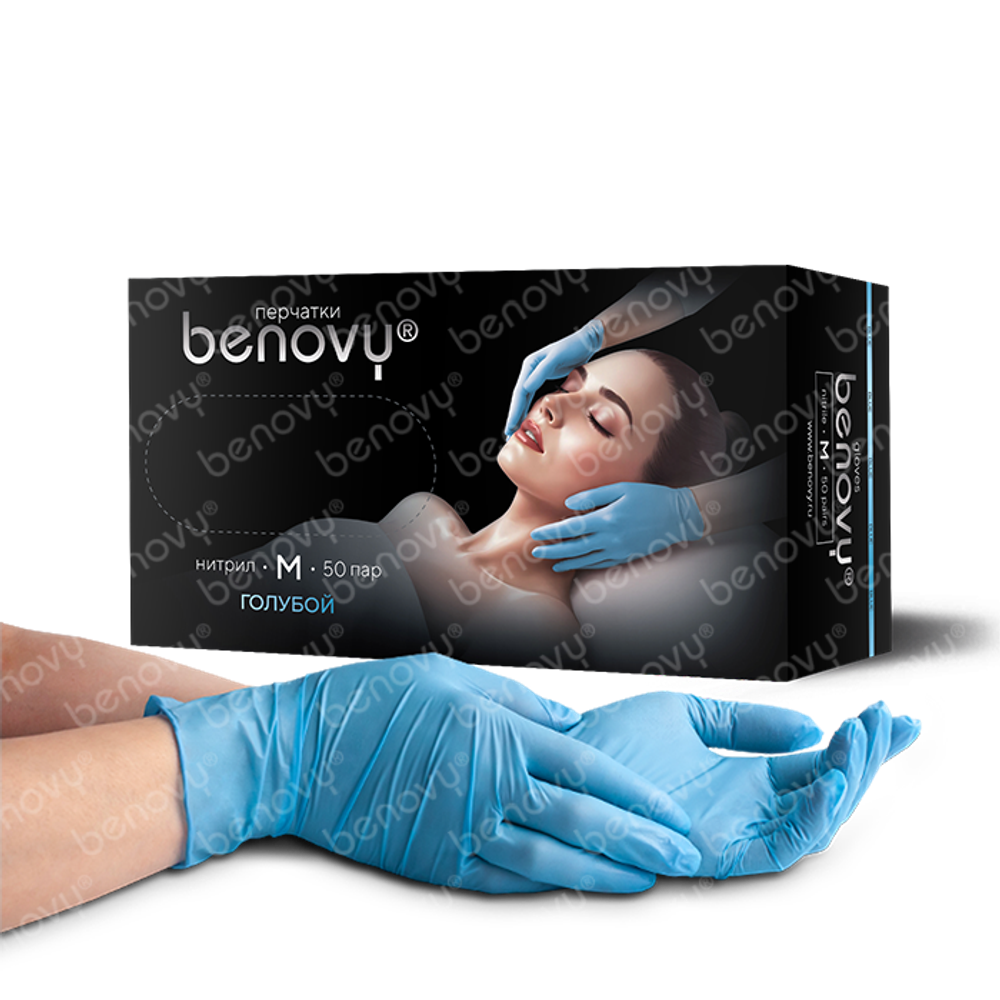Перчатки нитриловые голубые М "BENOVY Nitrile TrueColor light BS"