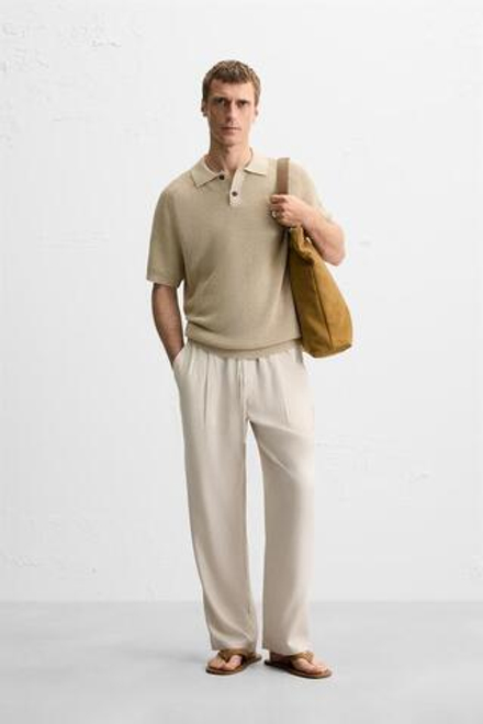 ZARA БРЮКИ RELAXED FIT ИЗ ЛИОЦЕЛЛА, БЕЖЕВЫЙ