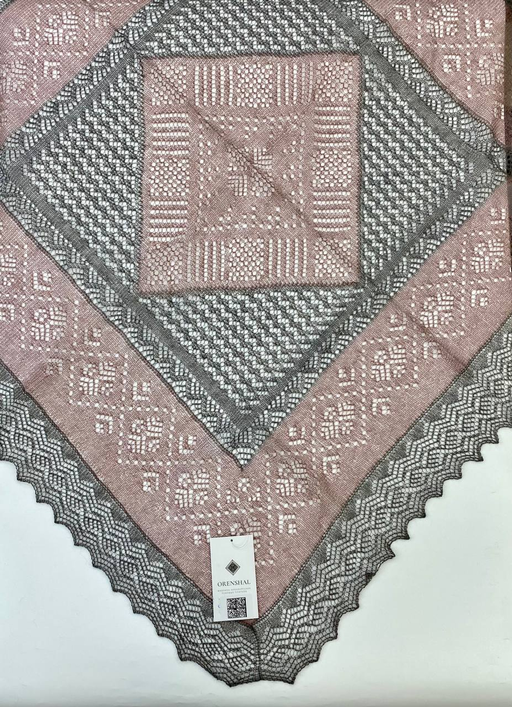 Оренбургский пуховый платок-паутинка АИ100-03/06 магнолия/серый