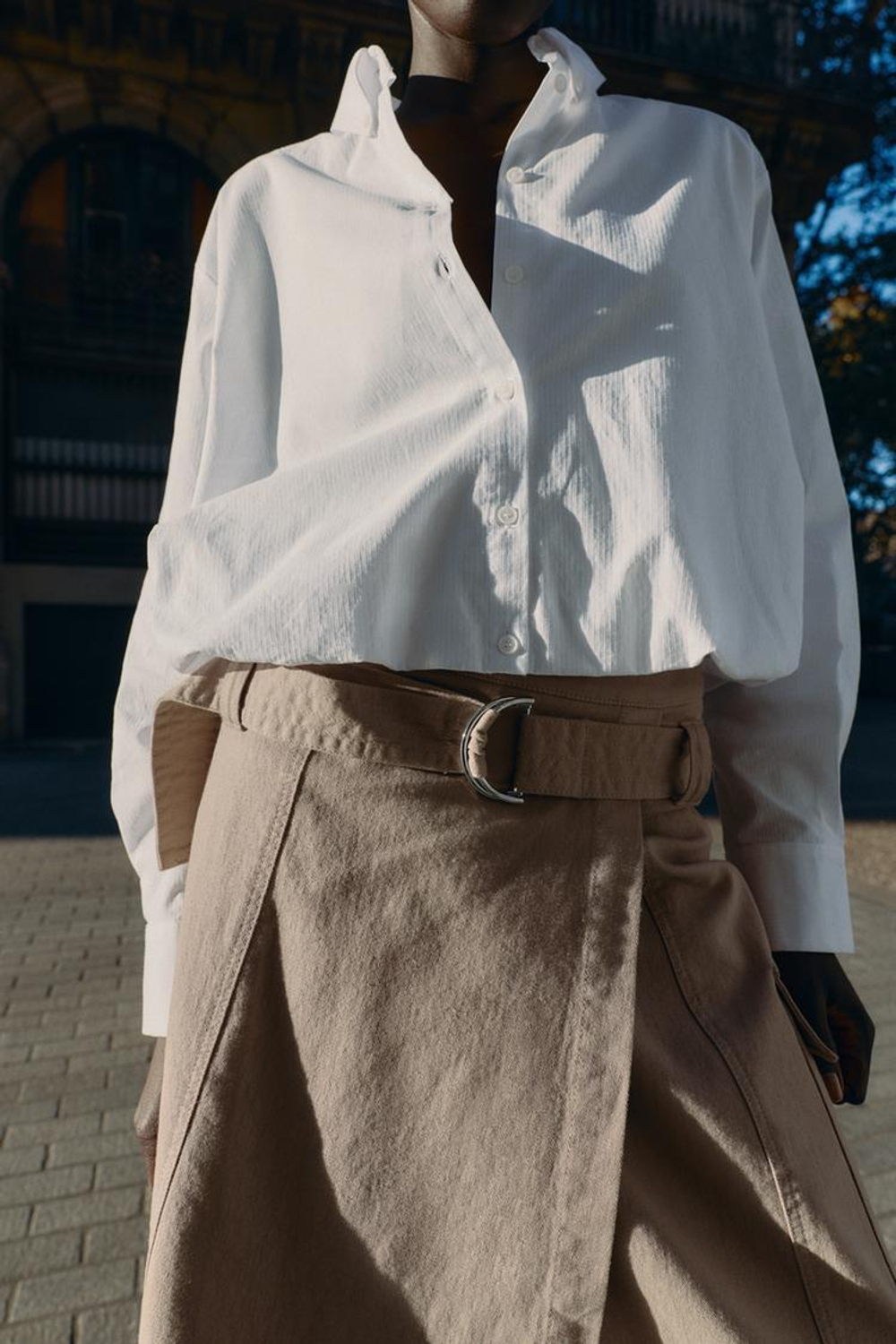 ZARA РУБАШКА ИЗПОПЛИНА, ЖЕЛТОВАТО-БЕЛЫЙ