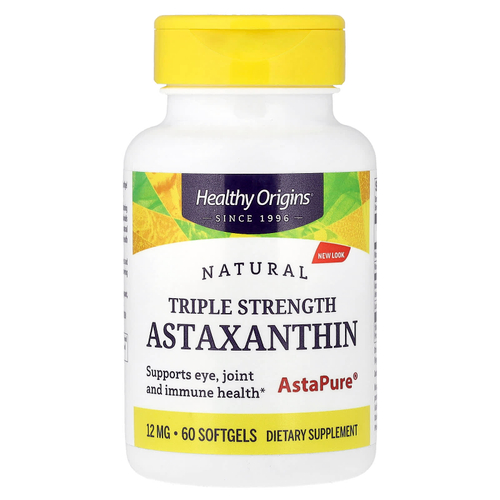 Healthy Origins, натуральный астаксантин, тройная сила, 60 капсул