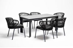 "Венето" обеденная группа на 6 персон со стульями "Милан", каркас темно-серый, роуп темно-серый