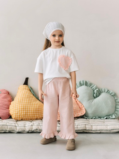 Брюки в полоску с рюшами, Розовый