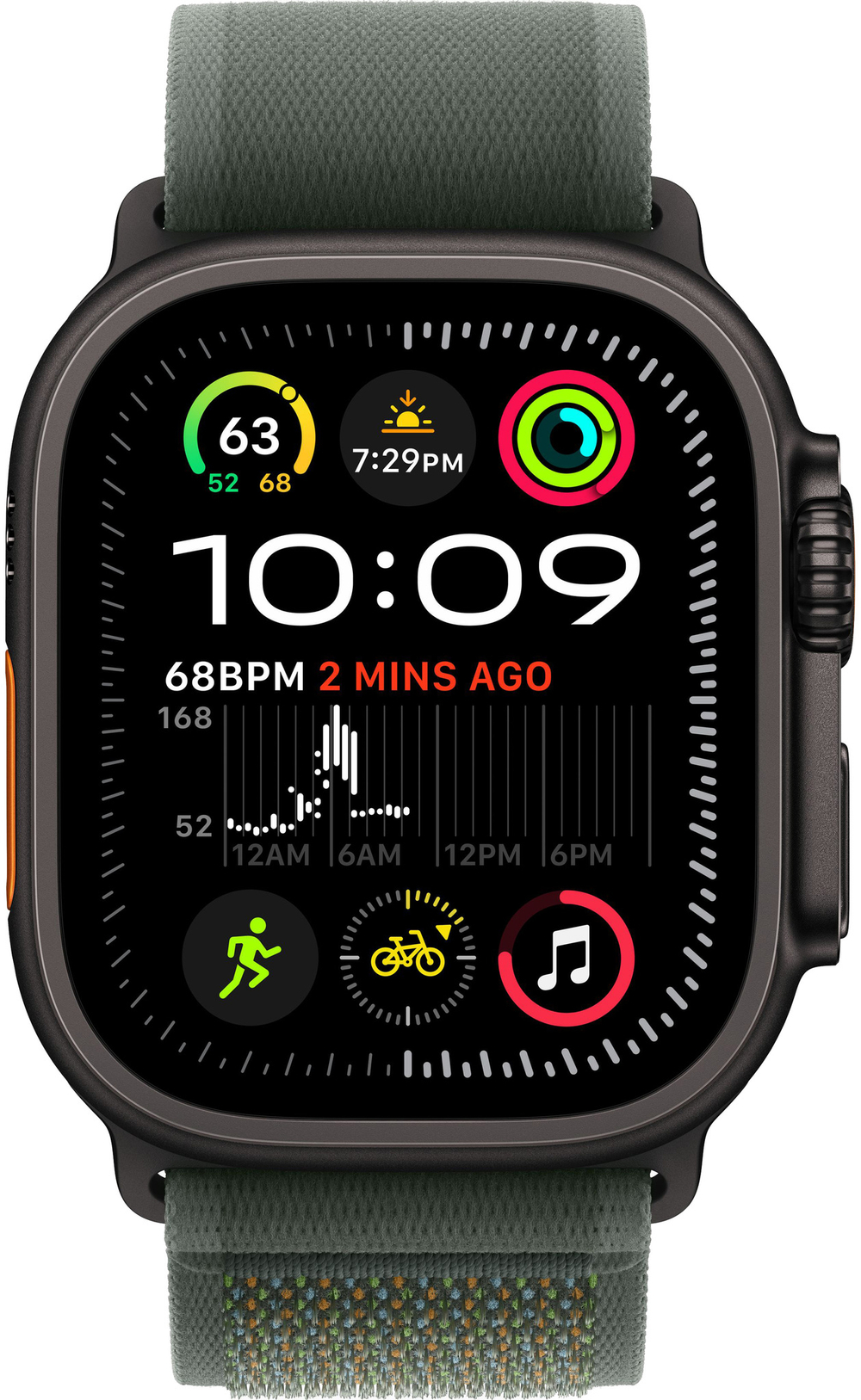 Часы Apple Watch Ultra 2, 49 мм, чёрный титан, ремешок Trail зелёного цвета
