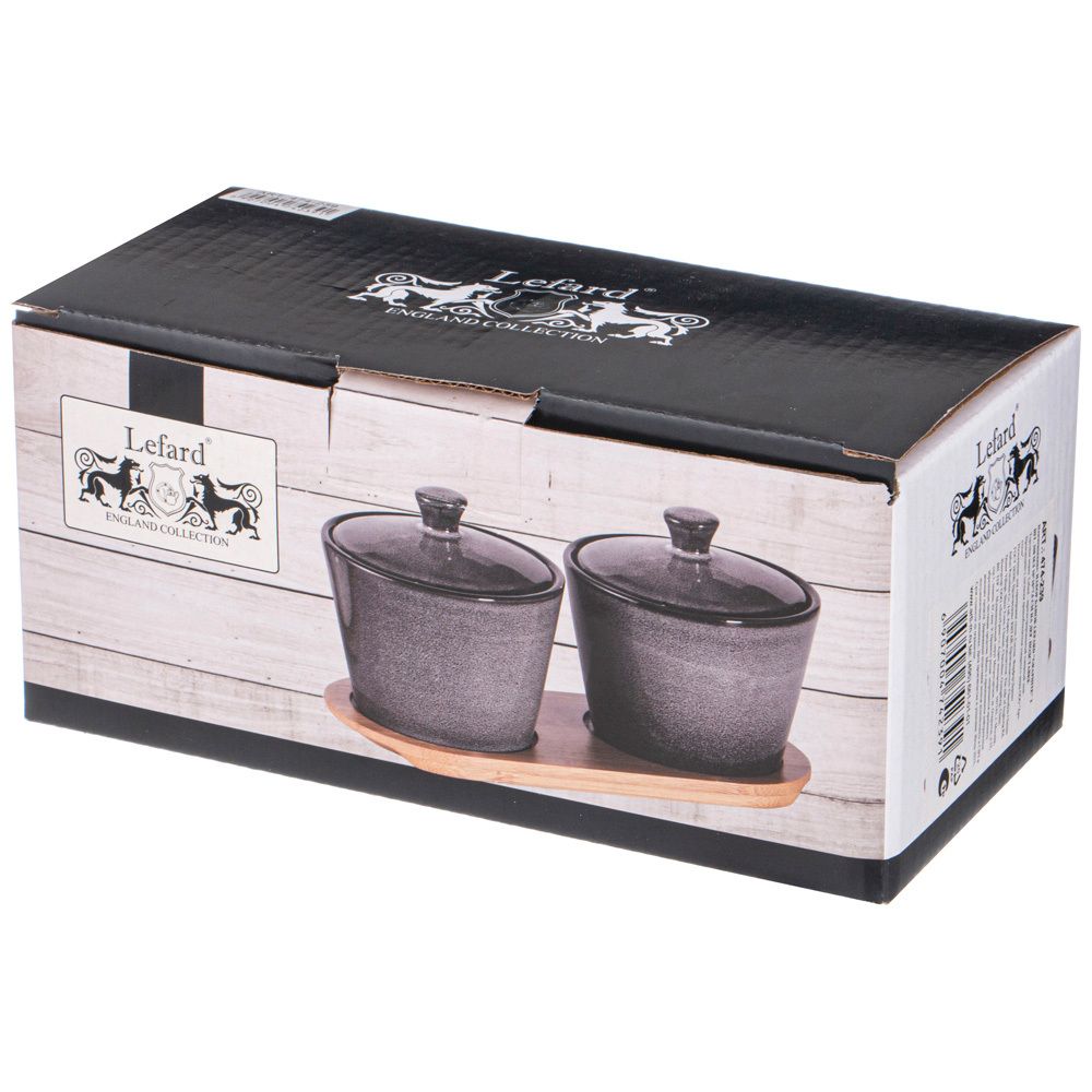 НАБОР БАНОК LEFARD "GRAPHITE" 2 ШТ. 300 МЛ 10*10*7,5 СМ НА ДЕР. ПОДСТАВКЕ (КОР=12НАБ.)