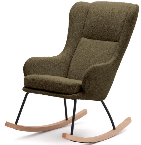Maustin Кресло-качалка из темно-зеленой овчины со стальной конструкцией и деревом бука