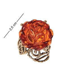 AM-2490 Кольцо «Розочка ажурна» (латунь, янтарь)