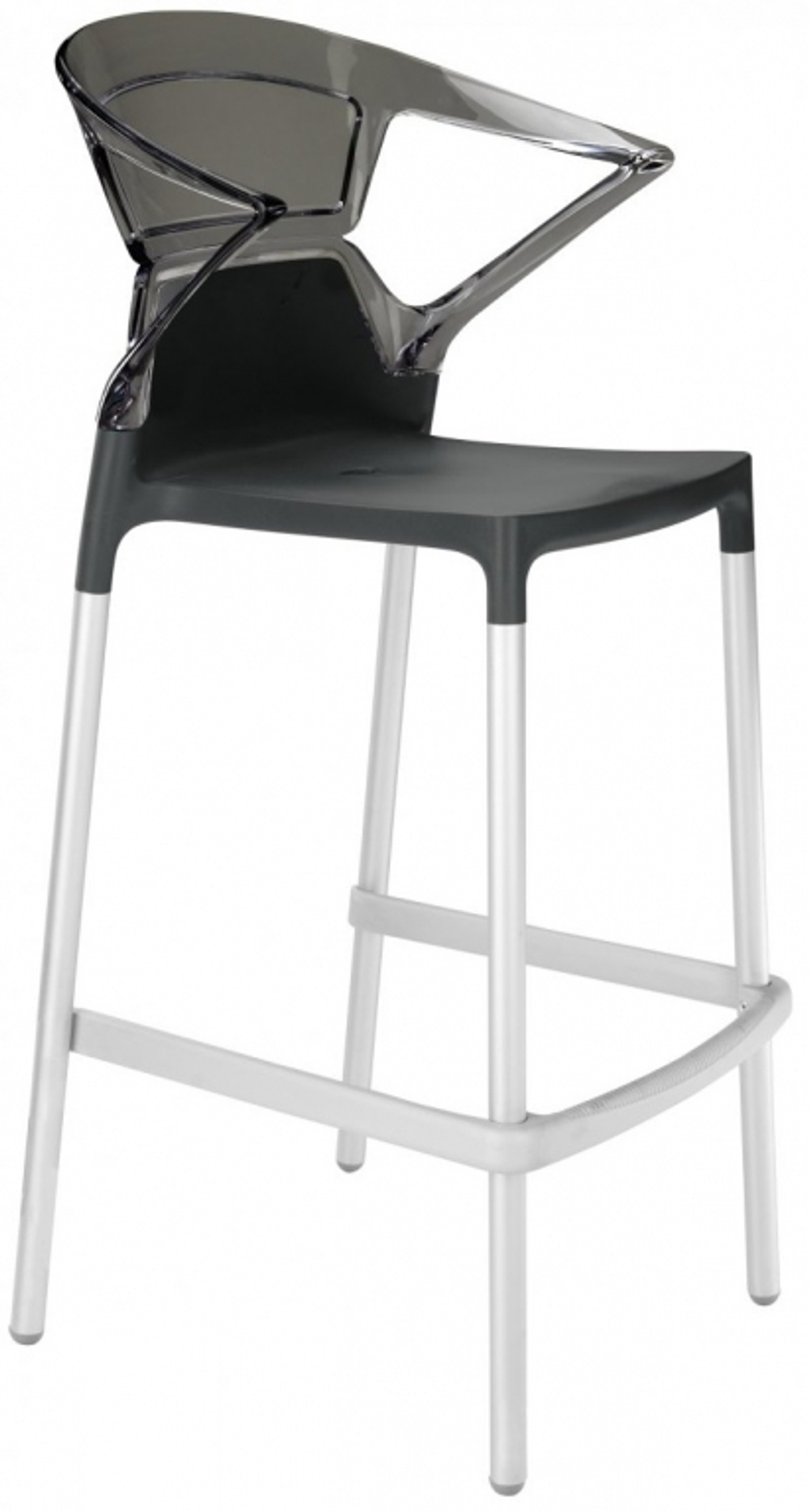 Кресло пластиковое барное Papatya Ego-K Bar, сатинированный алюминий, черный матовый, дымчатый