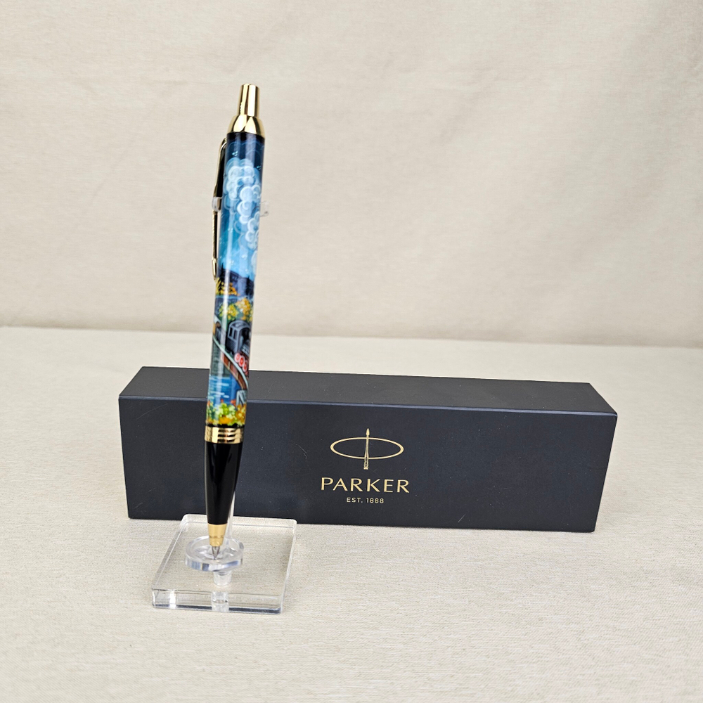 Ручка "Паровоз. Подарок железнодорожнику" с ручной росписью Палех