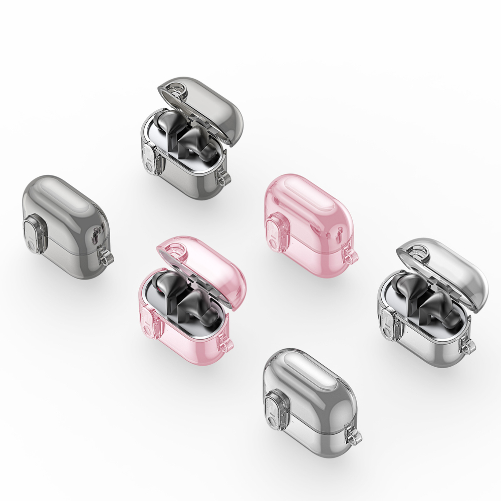 Прозрачный чехол розового цвета из TPU от Dux Ducis для наушников Samsung Buds3 и Buds 3 Pro, серия SECI Series Case, в комплекте с карабином