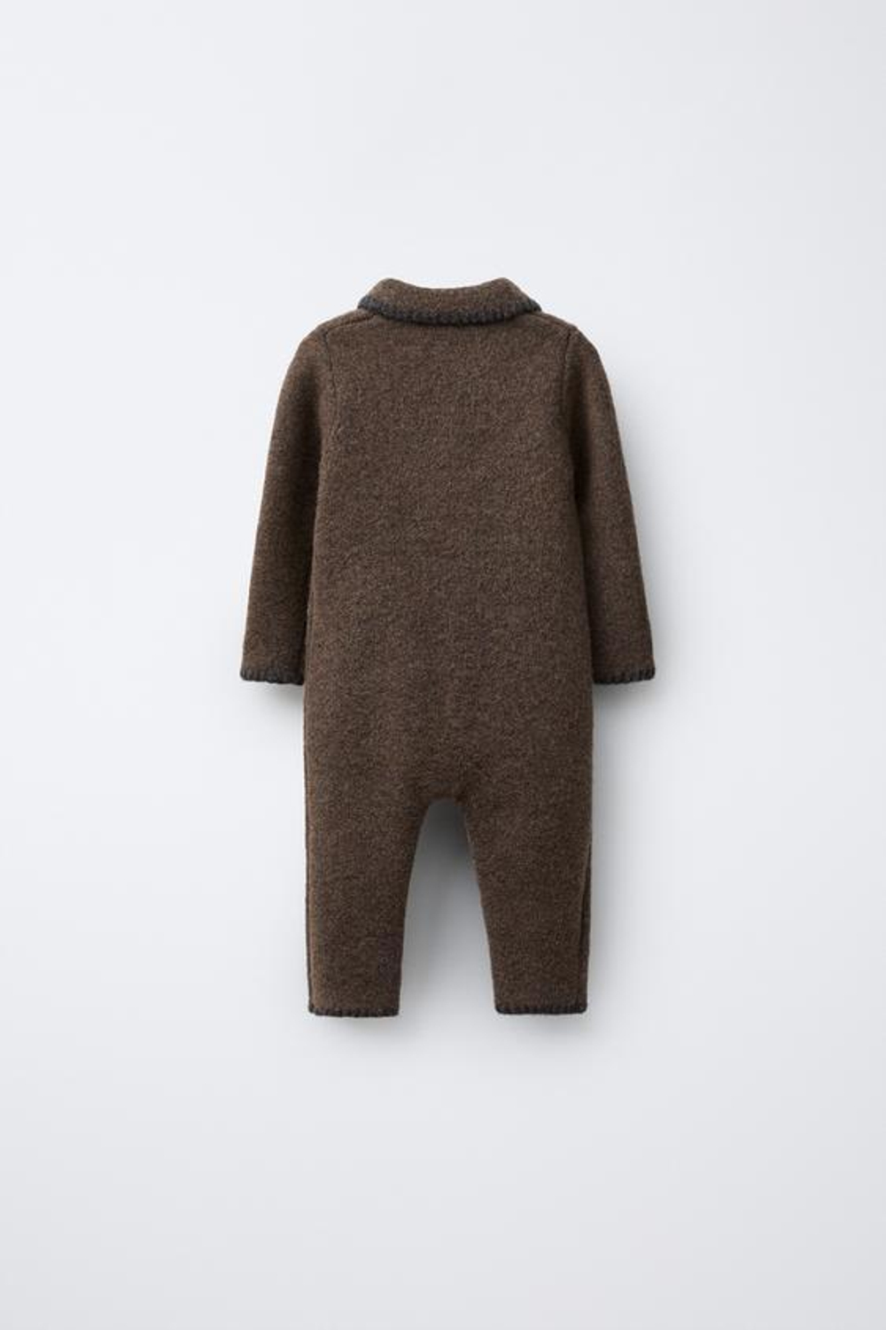 ZARA ВЯЗАНЫЙ КОМБИНЕЗОН С КОНТРАСТНЫМИ ДЕТАЛЯМИ, КОРИЧНЕВЫЙ