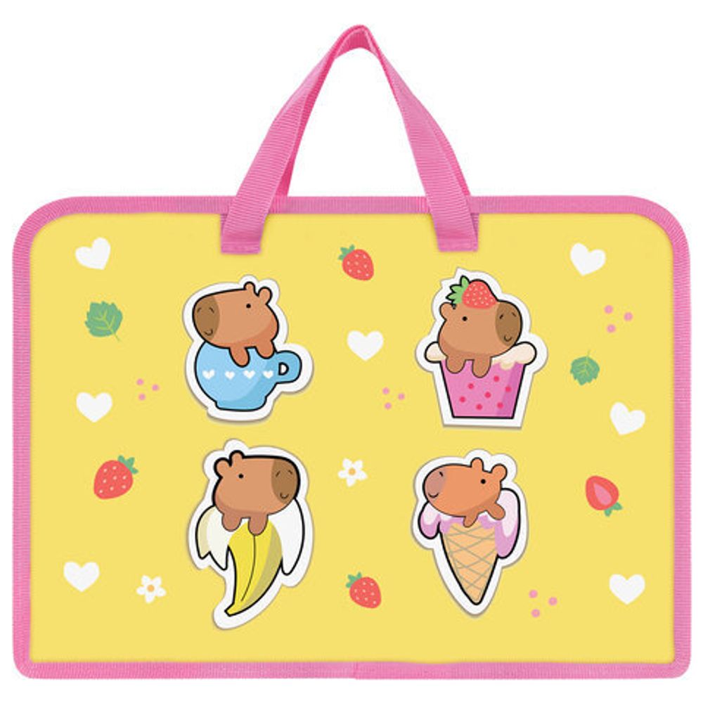 Папка на молнии с ручками ЮНЛАНДИЯ А4, 1 отделение, пластик, ширина 45 мм, "Capybaras", 272149