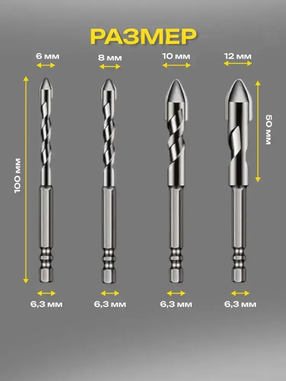 Набор сверл по металлу с шестигранным хвостовиком 4 шт