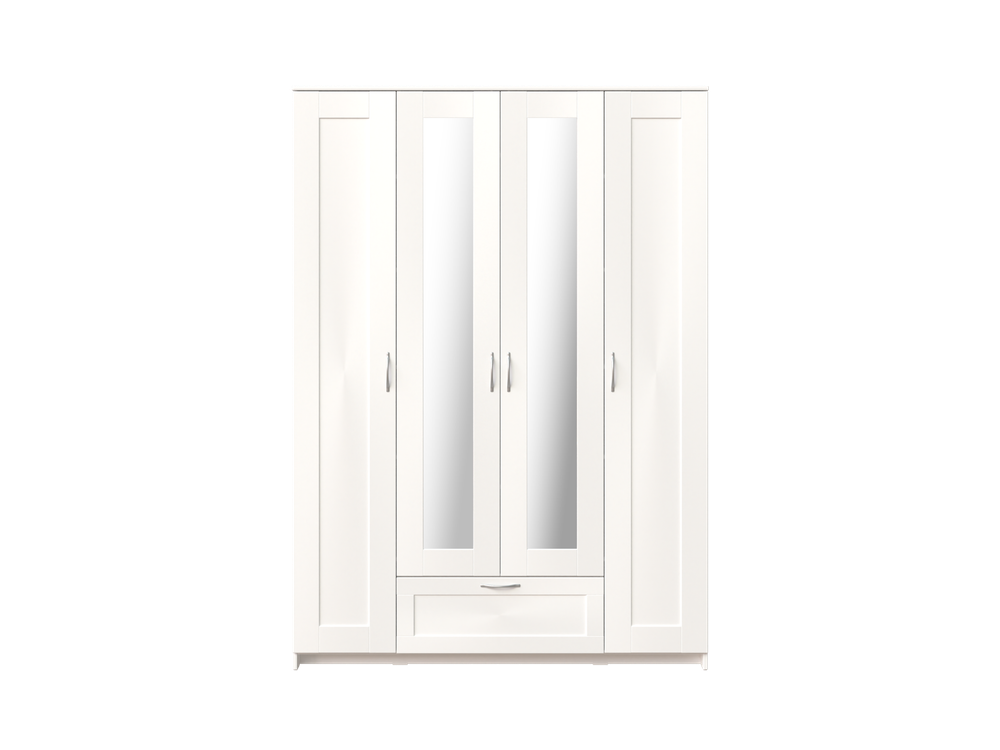 Шкаф СИРИУС 4 двери и 1 ящик 156х59х220 с 2 зеркалами (белый)