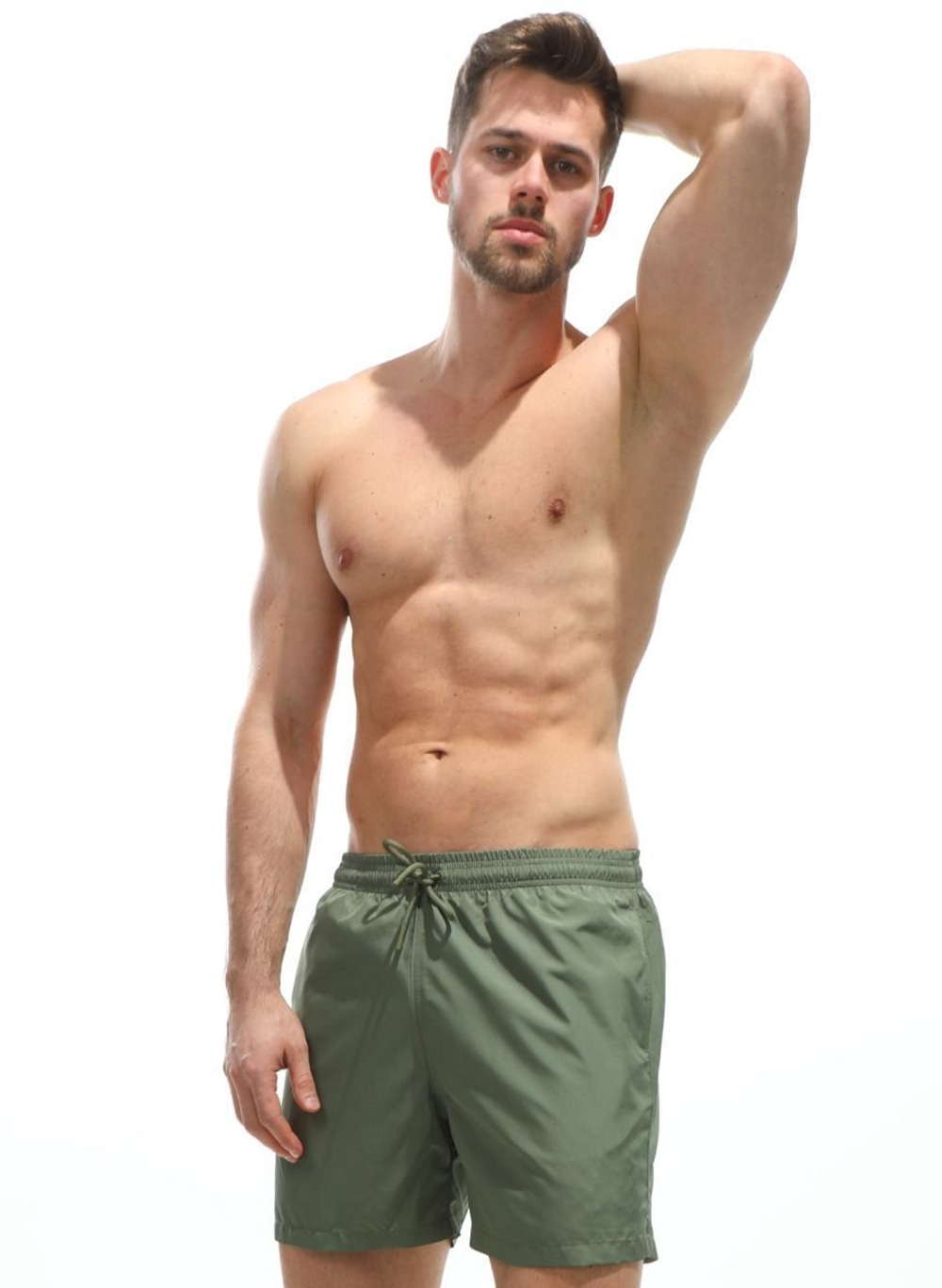 Однотонные пляжные шорты средней длины (Размер: M) (Цвет: красный)