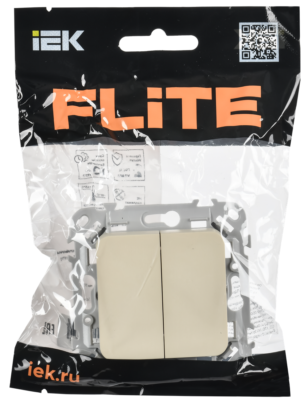 FLITE Выключатель 2-клавишный 10А ВС12-1-0-ФлСл сливочный IEK