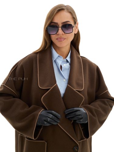 Шоколадное двубортное пальто без подкладки