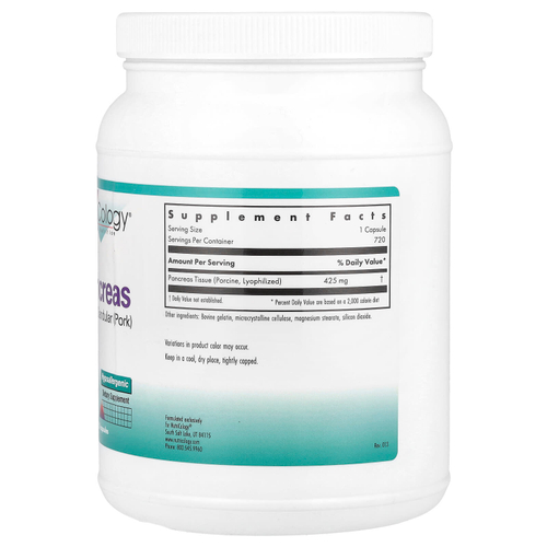 Nutricology, поджелудочная железа, натуральные железы (свинина), 720 капсул