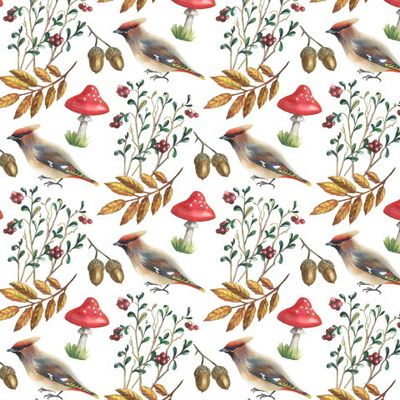 Паттерн с мухоморами на белом
