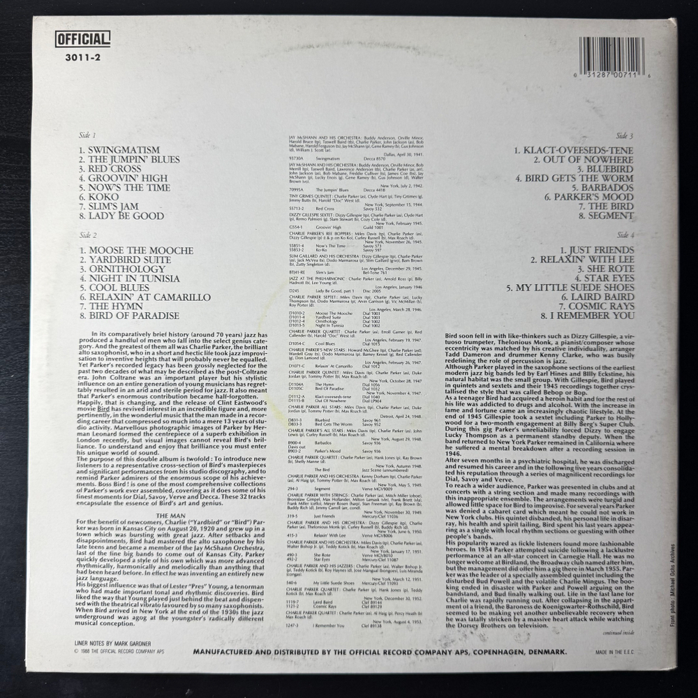 Charlie Parker ‎– Boss Bird! 2LP (Дания 1988г.)