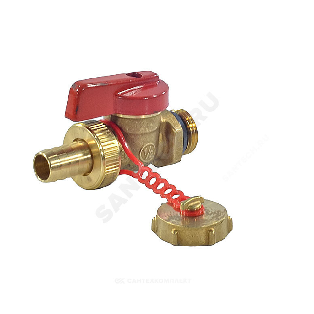 Кран шаровой латунь сливной R608D Ду 15 Ру10 НР/штуц 1/2" флажок красный с заглушкой Giacomini R608DY053