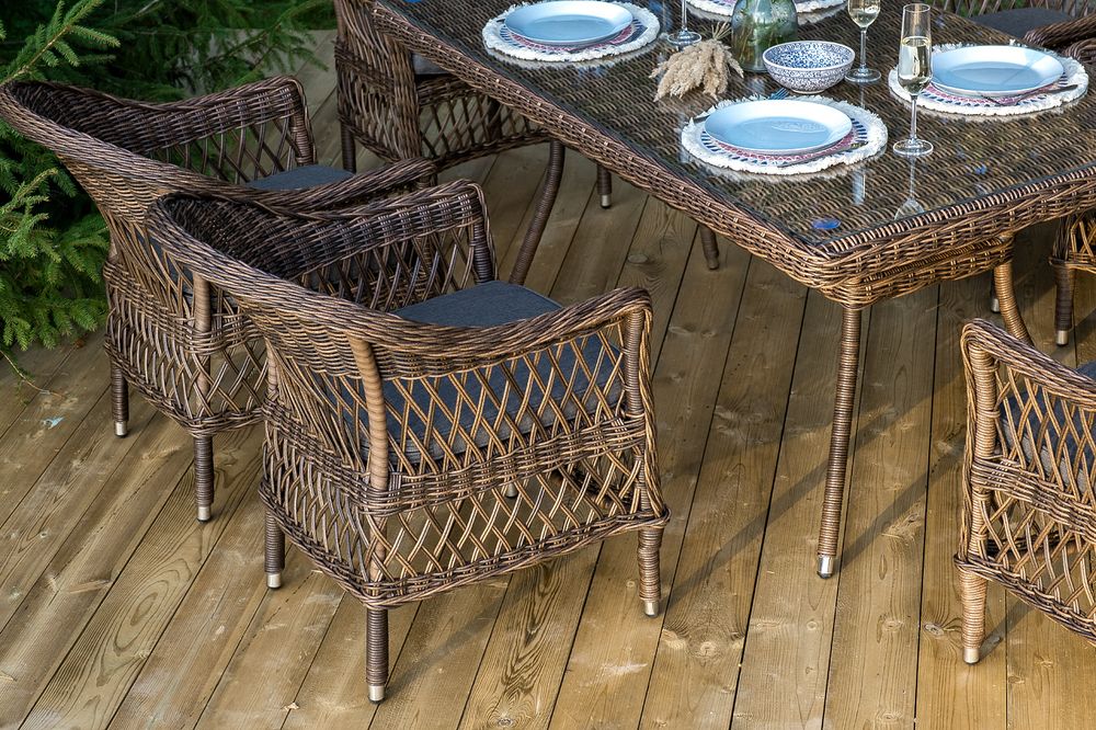 "Амароне" обеденная группа из искусственного ротанга на 6 персон, цвет коричневый