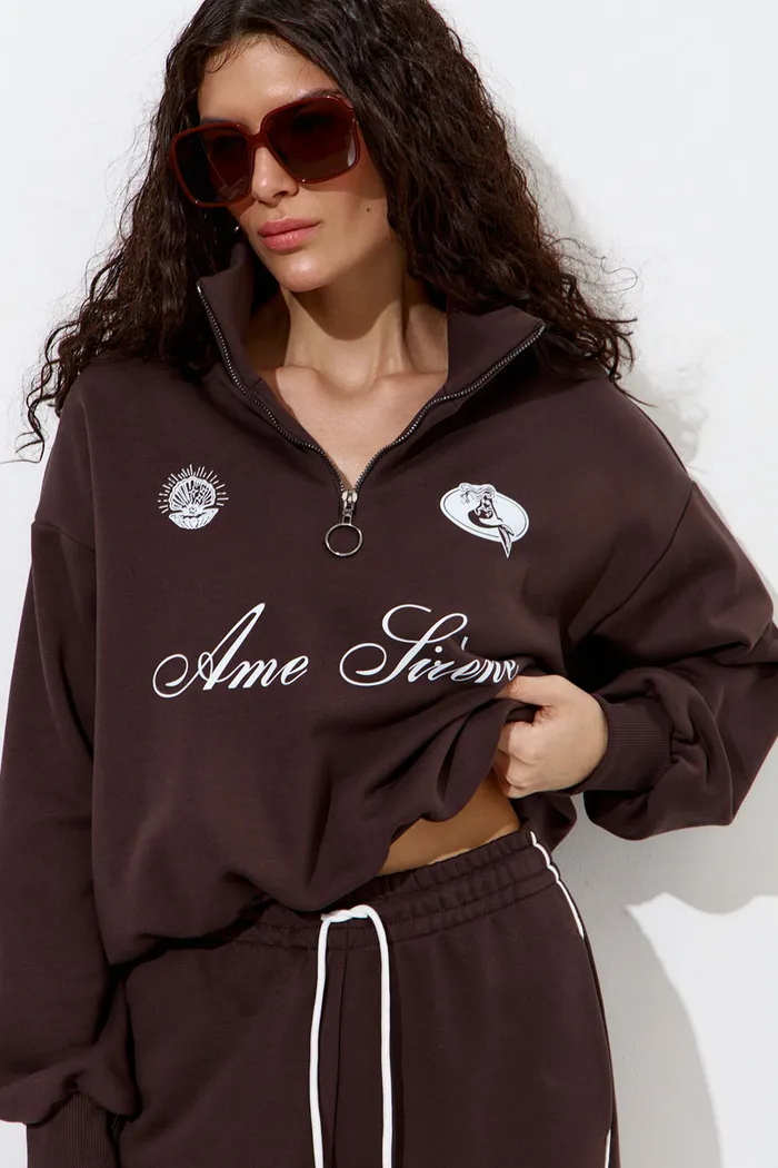 Олимпийка с короткой молнией "Âme Sirène" цвета шоколад