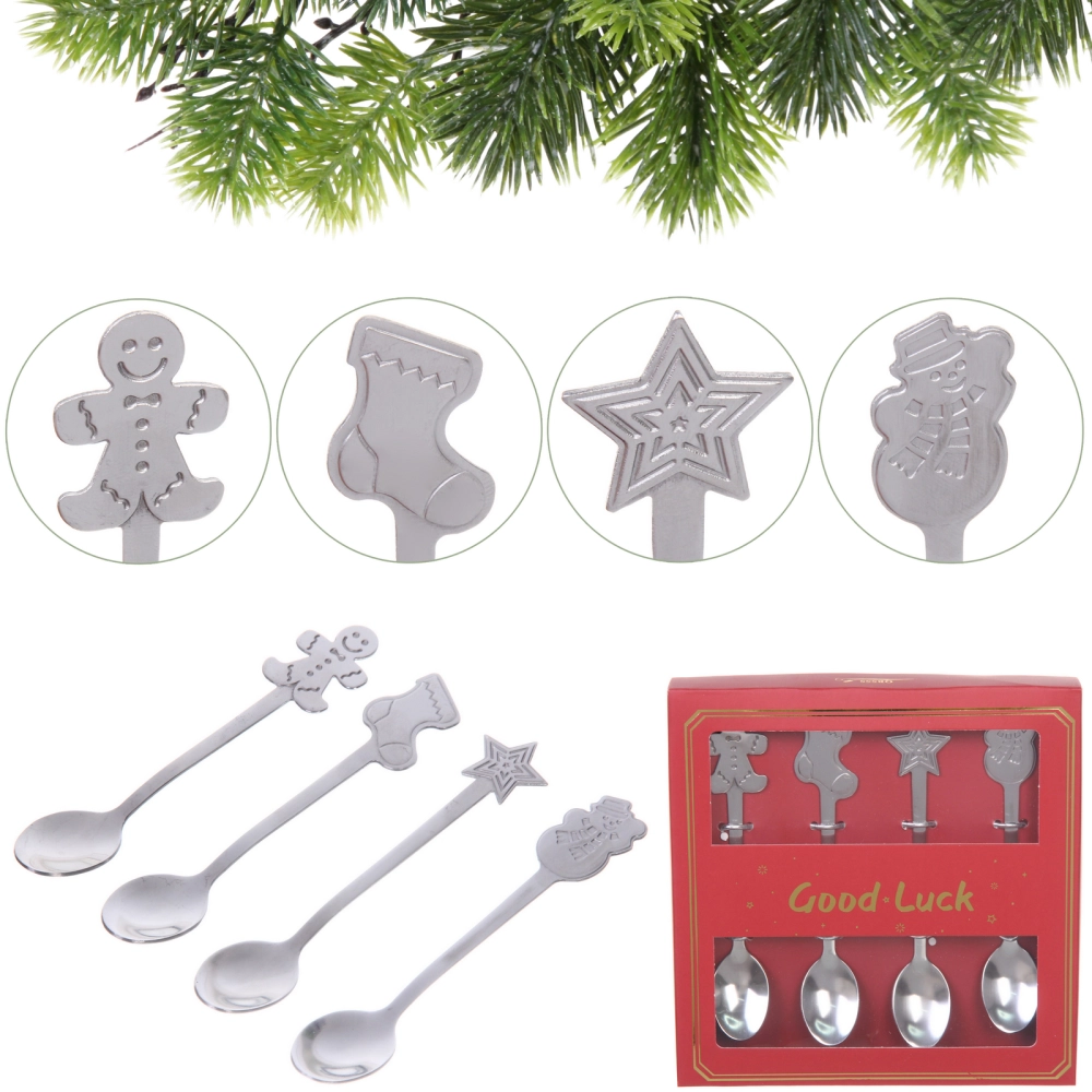 Набор чайных ложек 4шт «Новогодние символы» в подарочной коробке, серебро