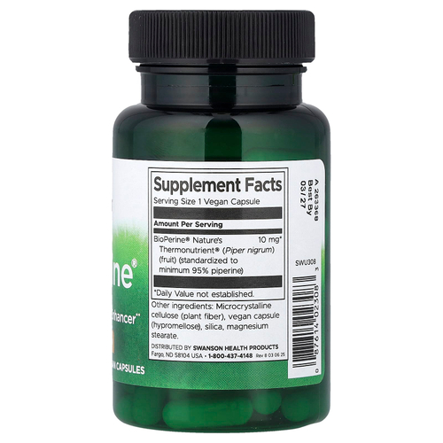 Swanson, BioPerine®, 10 мг, 60 веганских капсул